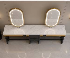 Mueble de Barbería Moderno en Madera Negra con Espejos Dobles Ovalados y Cajones de Almacenamiento, Mueble Comercial Contemporáneo - Product Image 4