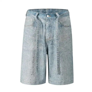 Short baggy personnalisé en denim pour hommes Short en jean de haute qualité avec strass lourds en détresse Streetwear d'été motif solide - Product Image 6