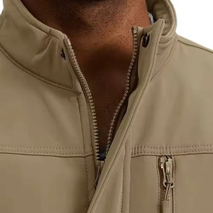 Customized Canvas Softshell Men's Hooded Winter Jacket Waterproof Windbreaker with Front Logo-Wholesale - Product Image 3