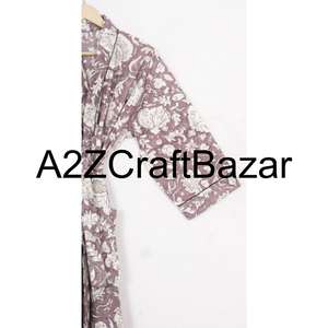 Robe kimono de luxe pour femmes, élégante, romantique, à imprimé floral, respirante, à manches longues, col en V, fermeture à ceinture, douce, 100% coton, faite à la main - Product Image 4