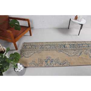 Alfombra Turca Vintage de 2.4x6.6 pies, Alfombra Azul a Rayas - Product Image 4