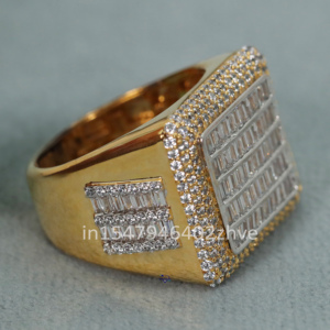 Baguette con corte redondo pequeño laboratorio cultivado 925 anillo de Hip Hop de plata esterlina joyería de moda regalo de aniversario para él - Product Image 3