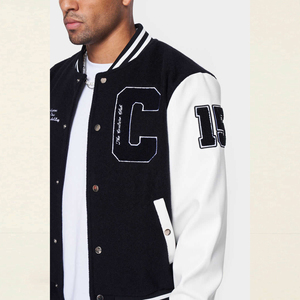 Chaqueta Varsity Personalizada para Hombre, Estilo Urbano, Bordado Chenille Negro, Cuello Alto, Cierre de Cremallera, Impermeable, Resistente al Viento, para Invierno - Product Image 3
