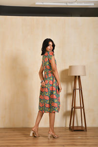 Women Cotton Block Print Midi Length <b>Dress</b> Hand Block Print <b>Dress</b> Short <b>Sleeve</b> Women apparel Supplier India OEM Production - Product Image 4
