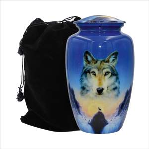 Loups hurlant à la lune, Urne funéraire personnalisée Loup bleu, Urne funéraire avec sac en velours (grand) - Product Image 2