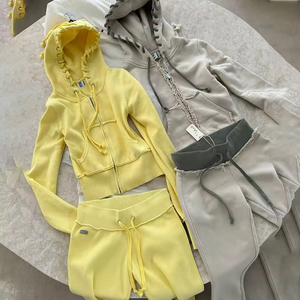 Personalizado de punto de algodón Y2K Flared Stack Jogging Chándales Mujer Cropped Slim Fit Hoodie Set Skinny Distressed Printed Unisex - Product Image 4