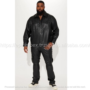 Veste d'hiver décontractée nouveau style pour hommes en cuir PU épais noir - Product Image 3