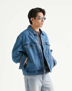 Veste en jean pour homme, écologique, pour l'hiver, en tissu, fermeture à un bouton, col rabattu, coupe ample, respirante, anti-UV, unie - Product Image 6