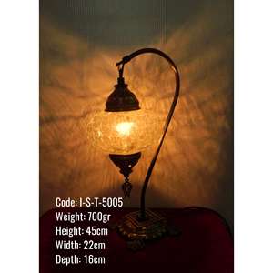 Lámpara de mesa Swanneck de vidrio agrietado con yeso de metal, lámpara de mesa de vidrio agrietado - Product Image 1