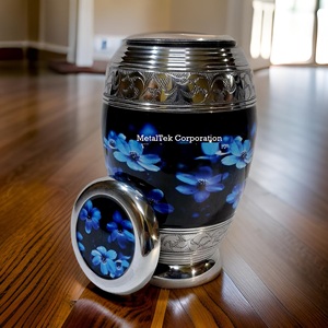 Nueva llegada alta calidad azul lirio flor monarca cremación urna cenizas adultas precio al por mayor estilo americano funerario tarros - Product Image 4