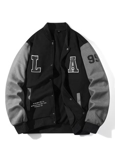 <b>Men's</b> Varsity <b>Jacket</b> Black Gray Sleeve Letter Print Turn-down Collar Casual Streetwear Regular Fit Autumn Wear <b>Jackets</b> For <b>Men</b> - Product Image 1