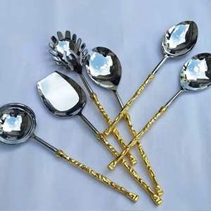 Poignées en acier inoxydable Cuillères de service Gold Leaf Design Lot de 6 Grade 202 ou 304 et revêtement PVD Prix d'usine - Product Image 5