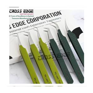 คีมหนีบขนตาปลอมสองสีสวย90องศาสแตนเลสแบบตรงโลโก้ส่วนตัว - Product Image 1