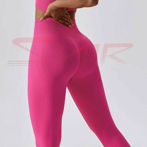 Leggings de sport décontractés sans couture pour femme, personnalisés, de haute qualité, avec effet froncé aux fesses, en tissu tricoté respirant, confortables, avec logo à la taille - Product Image 5