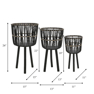 Supports de jardinières traditionnels en rotin à trois pieds, durables, avec revêtement en poudre noire, design traditionnel (lot de 3) - Product Image 2