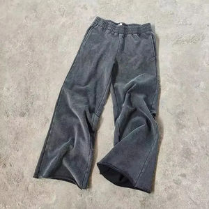 Pantalon de survêtement à jambes larges délavées à l'acide en éponge française personnalisée cordon de serrage poches noires pantalons pour hommes pantalons baggy joggeurs pantalon grande taille - Product Image 1