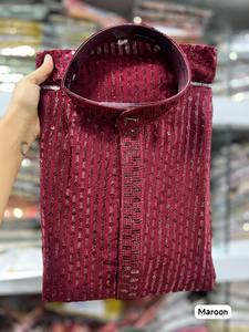 ชุดนอนผ้าไหม Kurta สำหรับผู้ชายคอลเลคชั่นใหม่ชุดปาร์ตี้ปักเลื่อมทำงานทั้งสองข้างแห้งเร็วทุกฤดูกาล - Product Image 5