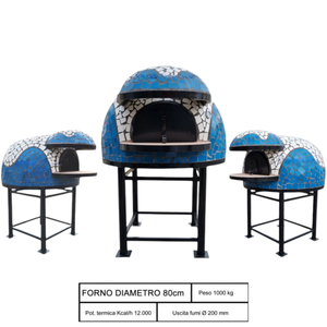 Horno Artesanal de Leña de 80 cm con Capacidad para 2/3 Pizzas, Color Blanco y Azul Ondulado con Base, Utensilios de Cocina para Exteriores - Product Image 2