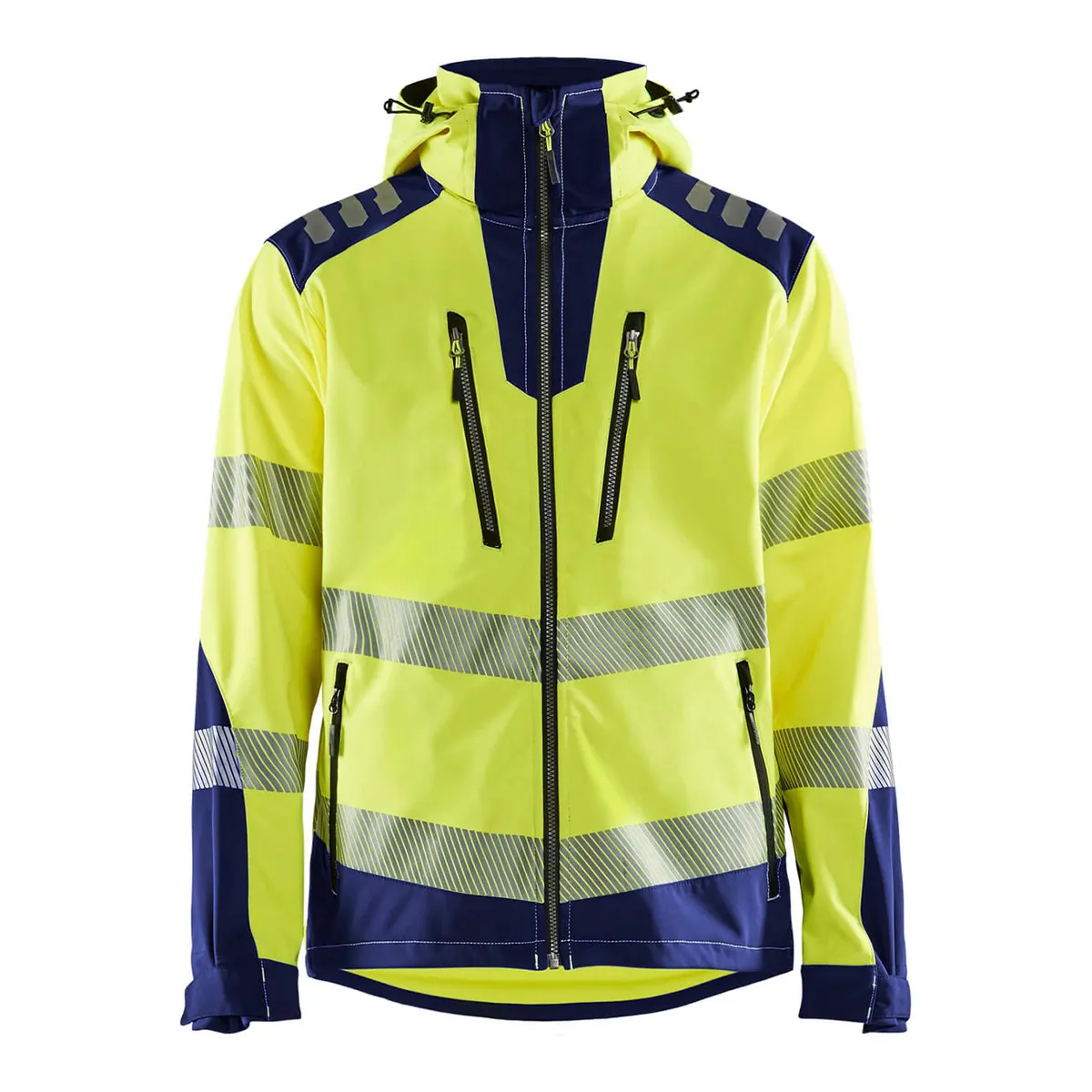 Hi vis bomber de sécurité professionnelle pour le travail Softshell pour hommes, veste à capuche imperméable réfléchissante bicolore haute visibilité