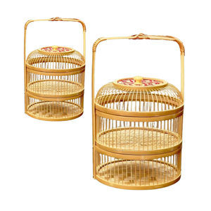 PANIERS DE RANGEMENT EN BAMBOU à deux niveaux tissés à la main décoratifs de qualité supérieure avec panier de rangement de fruits à motifs de fleurs et panier cadeau - Product Image 1