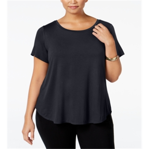 Camicetta Casual da Donna Alfani Taglie Forti con Design Asimmetrico e Maniche Corte Nera Taglia 0X - Product Image 1