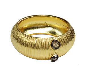 Bague en argent sterling 925 avec pierre précieuse en diamant, coupe plate, coupe rose, coupe ancienne, polki, plaquée or et doublée d'une texture oxydée - Product Image 1