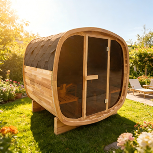 Sauna pour 6 personnes avec carreaux imperméables, chauffage 6KW, design carré en cèdre rouge et porte en verre - Product Image 2