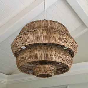 Top des tendances de haute qualité grandes lampes suspendues en rotin faites à la main vintage africaines à 3 niveaux du Vietnam - Product Image 3