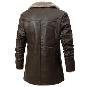 Chaqueta de Cuero de Longitud Media para Hombre, Abrigo Cálido con Cuello de Piel, Venta al Por Mayor - Product Image 6