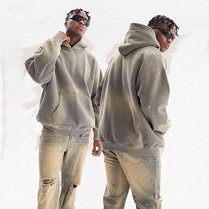 Sudadera con capucha desgastada con lavado ácido para hombre personalizada, ropa de calle recortada cuadrada de gran tamaño, ropa bordada de los fabricantes para el invierno - Product Image 3