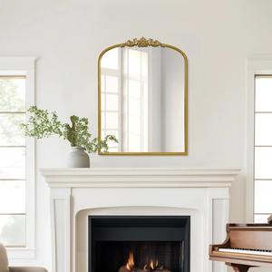 Gold Art Deco Arched Vintage Wall <b>Mirror</b> Ornate Top Scroll Beaded Frame Antique Brass Finish for Bathroom <b>Vanity</b> Wedding Decor - Product Image 1