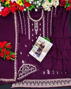 Traje indio paquistaní puro de Georgette para mujer, colección de traje de Salwar Kameez, con trabajo bordado, Dupatta - Product Image 3