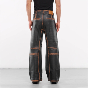 Pantalones de cuero de calle desteñidos con lavado ácido de alta calidad OEM Etiqueta personalizada Pantalones de cuero cargo de cintura media vintage ligeros-Nueva llegada - Product Image 4