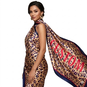 Sciarpa in Seta con Stampa Leopardata Personalizzata per Donna, <span class=keywords><strong>Foulard</strong></span> in Raso con Motivo Animale, Stampa Digitale Personalizzata - Product Image 1