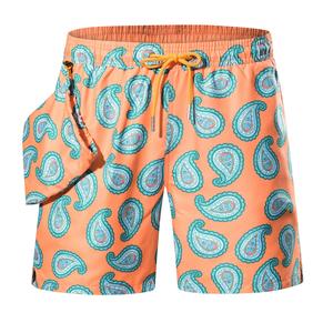 กางเกงขาสั้นชายหาดอินเทรนด์สำหรับผู้ชายในฤดูร้อนกางเกงขาสั้นผ้าฝ้าย100% แห้งเร็วและน้ำหนักเบาเอวปานกลางดีไซน์สีพื้นพิมพ์ลายสไตล์ลำลอง - Product Image 4