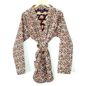 Indien Vintage recyclé soie Sari Kimono Maxi Dressing femmes motif Floral thermique japonais Robe vêtements de nuit automne usage domestique - Product Image 6