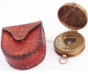 Vintage Brass <b>Compass</b> for Royal Navy London Novelty Gift with Leather Case by Calvin Handicraft - Product Image 1