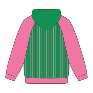 1908 Green Body Pink Raglan Pinstripes Pullover Sudadera con capucha Mezcla de algodón Hermandad de mujeres griega Ropa personalizada Divine Nine HBCU Greek Life - Product Image 3