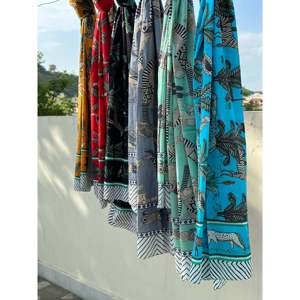 Pareo de algodón con estampado artesanal de animales, elegante pareo de playa para trajes de baño, 1 pieza, 120g de peso de tela, longitud maxi - Product Image 4