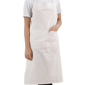 100% Cotton <b>Yarn</b>-Dyed Sleeveless Beige Checked Apron Custom Logo <b>Linen</b> for Kitchen Household Use Restaurants Wholesale MOQ - Product Image 1