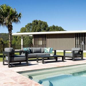 Monica ชุดโซฟาเลานจ์ไม้สักแข็งพร้อมเบาะสีดำดีไซน์ทันสมัยสำหรับโรงแรม - Product Image 1