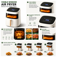 Friteuse à air intelligente Alpha Hot avec écran tactile, 3L, 4.5L, 5L, 6L, fenêtre visible, 1200W, sans huile, électrique, pour la cuisine à domicile