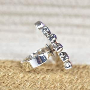 Bague en argent sterling avec pierre naturelle ovale taille sertie, en cuivre violet vintage fait main, ornée de turquoise et de nacre épineuse, pour mariage - Product Image 2