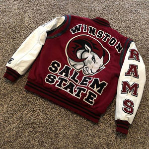 Chaqueta de invierno de retazos negra con logotipo bordado personalizado OEM, forro polar de felpa de piel de oveja transpirable, Color blanco - Product Image 1