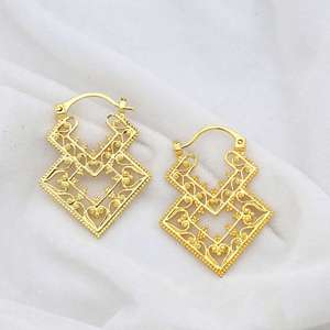 Pendientes de Aro con Filigrana Geométrica Tribal, Chapados en Oro de 18k, Joyería al por Mayor para Mujer - Product Image 6