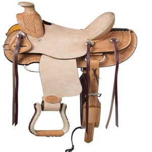 Sillín de caballo occidental de cuero mecanizado hecho a mano de primera calidad, sillín de carreras de barril clásico, sillín cómodo para montar en sendero duradero - Product Image 2