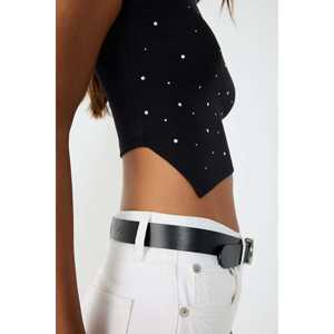 Blusa Informal Asimétrica con Adornos de Piedras y Logotipo Frontal, 100% Algodón, Manga Corta - Product Image 4