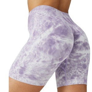 Pantalones cortos deportivos de Yoga para mujer de alta calidad, pantalones cortos deportivos de cintura alta con tinte de corbata sin costuras con decoración de bolsillo elástico - Product Image 2