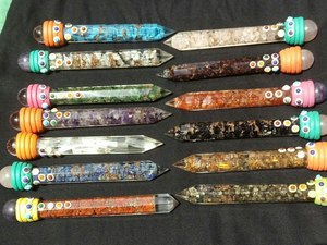 Tibetan Seven Chakra Healing Wand Handmade Gemstone Reiki Stick Orgone Metaphysical <b>Pencil</b> Shape - Product Image 1