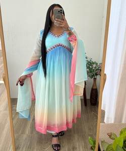 ชุดกระโปรง Anarkali มีกระจกเงาทำงานจริงมีพื้นรองเท้าลำลอง Dupatta ขายส่ง - Product Image 2